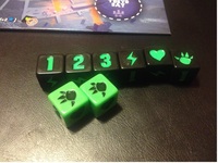 The faces of the special dice in King of Tokyo. Image from Board Game Geek.